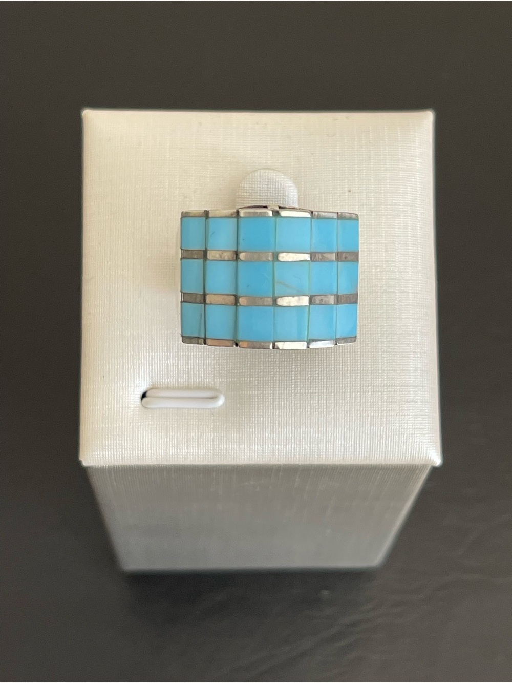925 Sterling Silver Turquoise Inlay Wide Band Ring.